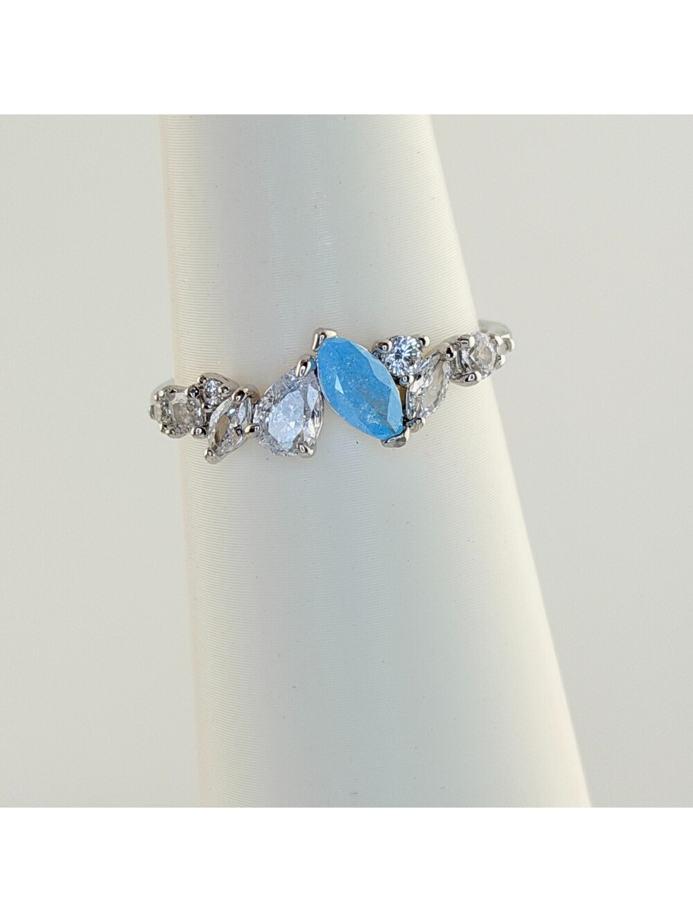 Bomb Party Sz 11 "Luck Be A Lady" Aquamarine Ice Crystal Rhodium RBP5933 Retro